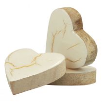 Træhjerter dekorative hjerter hvidguld glans crackle 4,5cm 8stk