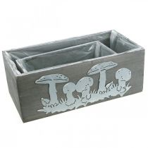 Artikel Trææske sæt svampe, efterårsdekorationer, havedekorationer, planteæsker L40 / 30cm, sæt med 2