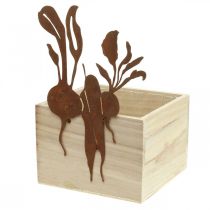 Plantekasse træ med rust dekoration grøntsags cachepot 17×17×12cm