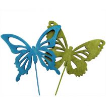 Artikel Træsommerfugl med tråd assorterede farver. 8cmx6cm L28cm 18 stk