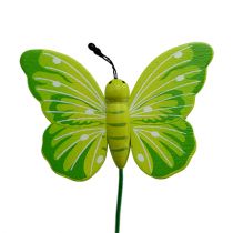 Artikel Træ sommerfugle på pinden, assorterede 3 farver 8 cm 24stk