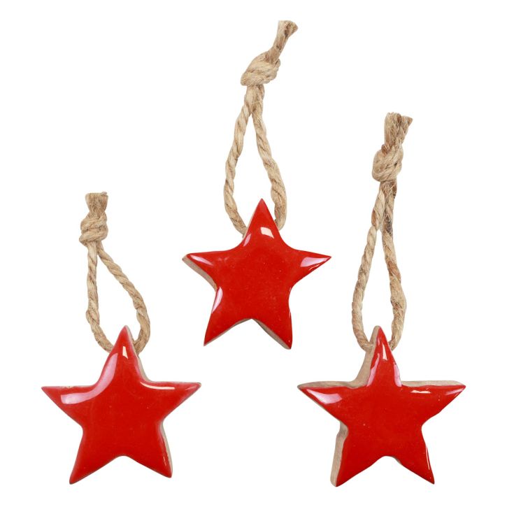 Artikel Træstjerne juletræspynt røde, naturlige dekorative stjerner 5cm 24stk