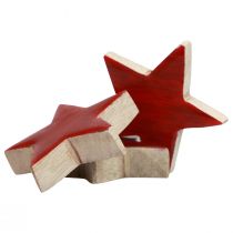 Træstjerner deco stjerner rød scatter dekoration glans effekt Ø5cm 12stk