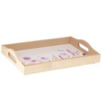 Artikel Træbakke rektangulær natur blomster sommerfugl L35cm