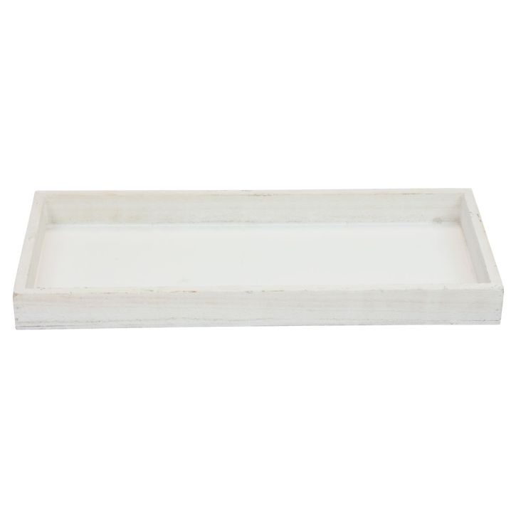Træbakke hvid dekorativ bakke shabby chic træ 35×15×3cm
