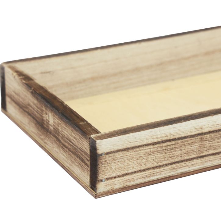 Artikel Flammeret træbakke, dekorativ bakke, rustik borddekoration, 24×12×3 cm
