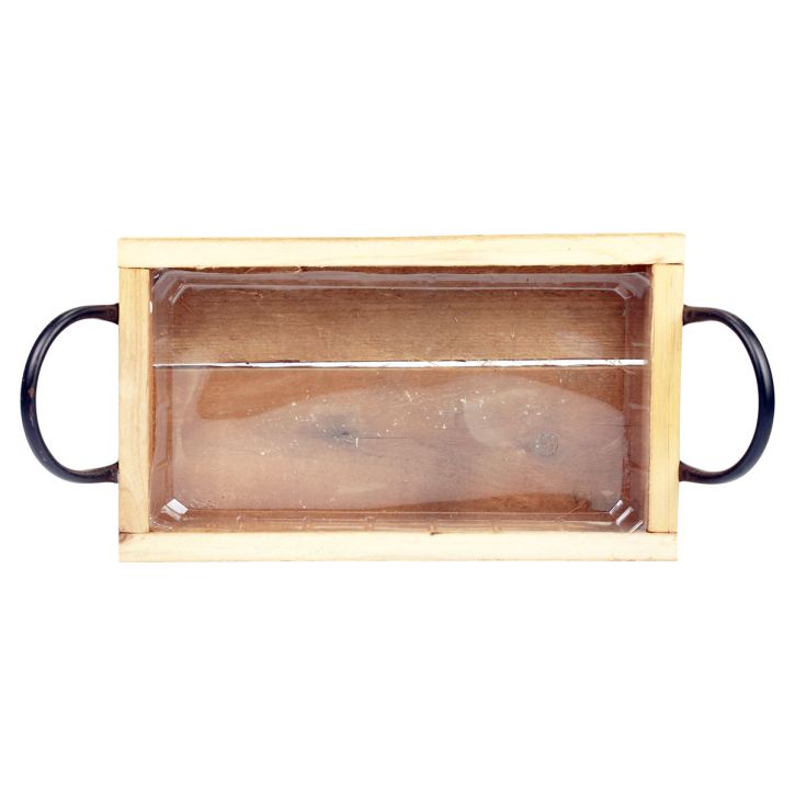Artikel Træbakke med håndtag dekorativ bakke natursort 30×17×5cm