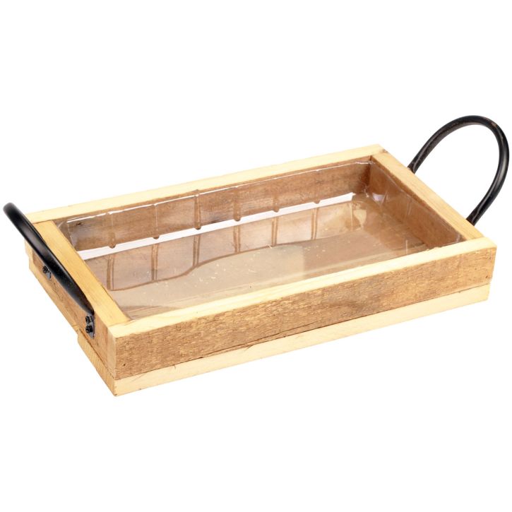 Træbakke med håndtag dekorativ bakke natursort 30×17×5cm