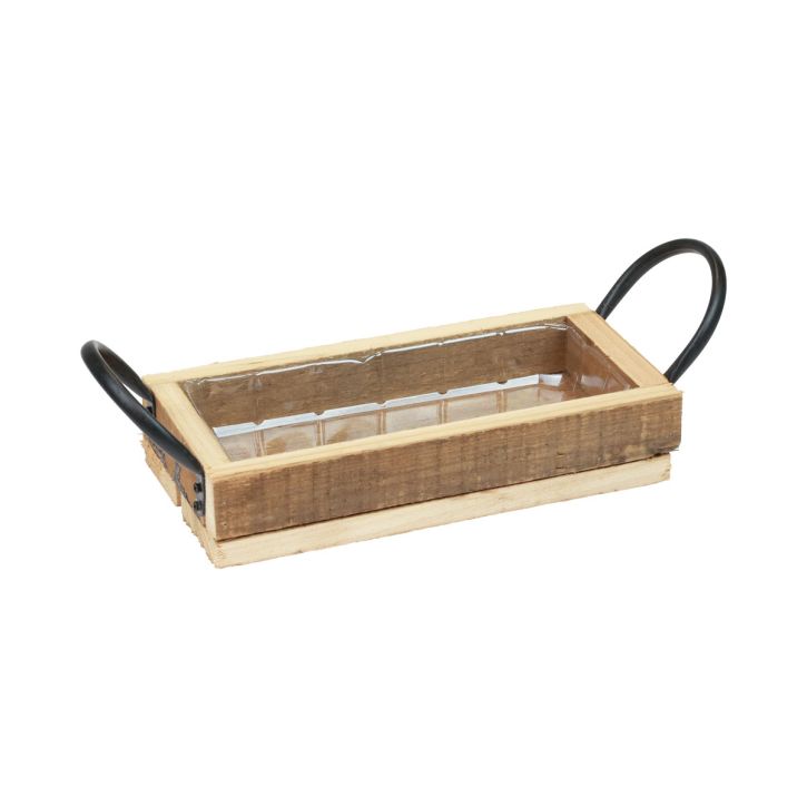 Træbakke med håndtag dekorativ bakke natursort 25×12,5×5cm