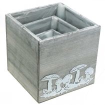 Artikel Træterninger med svampe, efterårsdekoration, planteæske 20/16/12 cm, sæt med 3