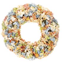 Artikel Kunstig hortensia-krans, farverig, til dør og væg, 55 cm