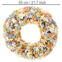 Artikel Kunstig hortensia-krans, farverig, til dør og væg, 55 cm
