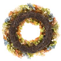 Artikel Kunstig hortensia-krans, farverig, til dør og væg, 55 cm