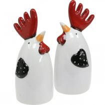 Artikel Keramisk Kylling Rød Hvid Hane Bordpynt 7×6×15cm 2 stk