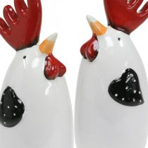Artikel Keramisk Kylling Rød Hvid Hane Bordpynt 7×6×15cm 2 stk
