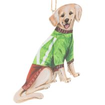 Artikel Hundejuleophæng, dekorativt hængende ornament, hund med tørklæde og hue, 12 cm, 2 stk.