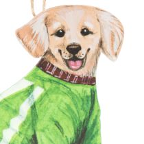 Artikel Hundejuleophæng, dekorativt hængende ornament, hund med tørklæde og hue, 12 cm, 2 stk.