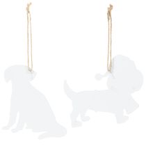 Artikel Hundejuleophæng, dekorativt hængende ornament, hund med tørklæde og hue, 12 cm, 2 stk.
