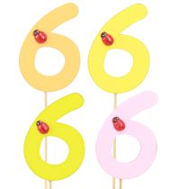 Artikel Jubilæumsnummer “6” træpropper farverige nummerpropper 7cm 16 stk