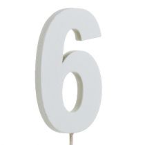 Jubilæumsnummer &quot;6&quot; på pinden hvid L27cm 10stk