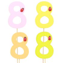Artikel Jubilæumsnummer &quot;8&quot; farverigt talstik træ 7,5cm 16 stk