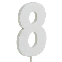 Jubilæumsnummer &quot;8&quot; på pinden hvid L27cm 10stk