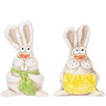 Artikel Påskeharefigurer, håndmalede keramiske dekorationer, sjovt design til påskedekoration, 11 cm, 4 stk.