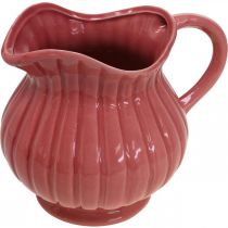 Artikel Dekorativ vase, kande med hank keramik hvid, pink, rød H14,5cm 3 stk.