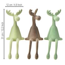 Artikel Kantskammel elgdekoration flocket grøn brun mint 31 cm 3 stk.