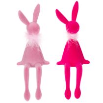 Artikel Påskeharefigur med fjerboa, hyldesiddende, dekorativ påskefigur, 27 cm, 2 stk.