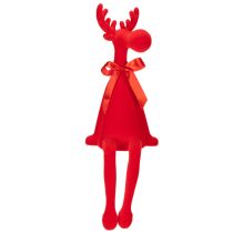 Artikel Dekorativ elgfigur med sløjfe, siddende, flokformet hyldeholder, 54 cm