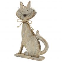 Træfigur kat natur, hvid 37cm