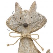 Træfigur kat natur, hvid 37cm