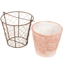 Artikel Keramik urtepottekurv med håndtag, metal, brun, Ø18 cm