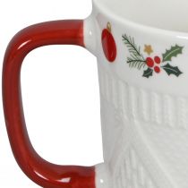 Artikel Keramisk julekop med strikmønster og festlig indretning 9cm - rød-hvid 2stk