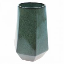 Keramikvase Blomstervase Grøn Sekskantet Ø14,5cm H21,5cm