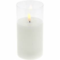 Artikel LED lys i glas ægte voks hvid Ø7,5cm H10cm