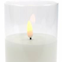 LED lys i glas ægte voks hvid Ø7,5cm H10cm