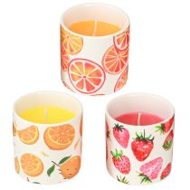 Artikel Stearinlys Udendørs Keramikgryde Citronella Frugt H7cm 3stk