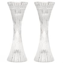 Artikel Lysestage i glas, klar, pind, lysestage, riller, H20cm, 2 stk.