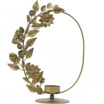 Artikel Fyrfadsstage guld deco sløjfe blomster kogler H29,5cm