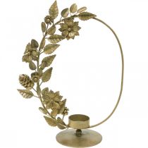 Fyrfadsstage guld deco sløjfe blomster kogler H29,5cm