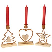 Artikel Lysestage lys stjerne hjerte gran brun H16,5cm assorteret 3 stk