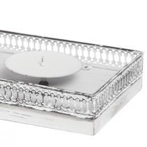 Artikel Lysestage hvid lysbakke metal træ 60x15x5cm