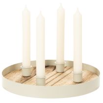Artikel Lysestage til fire keglelys, rundt træfad, 25 cm