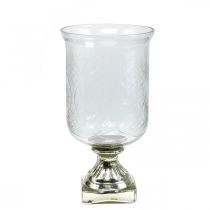 Lanterneglas med base antik look sølv Ø17cm H31,5cm