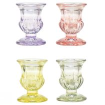 Artikel Lysestage glas Farvede glas lysestager Ø5cm H6cm 4stk