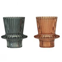 Artikel Lysestage glas lysestage gråbrun H6,5cm 2stk
