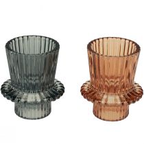 Artikel Lysestage glas lysestage gråbrun H6,5cm 2stk