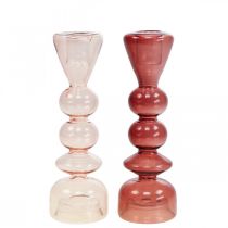 Lysestage glas lysestage pink/rosa Ø5-6cm H19cm 2stk